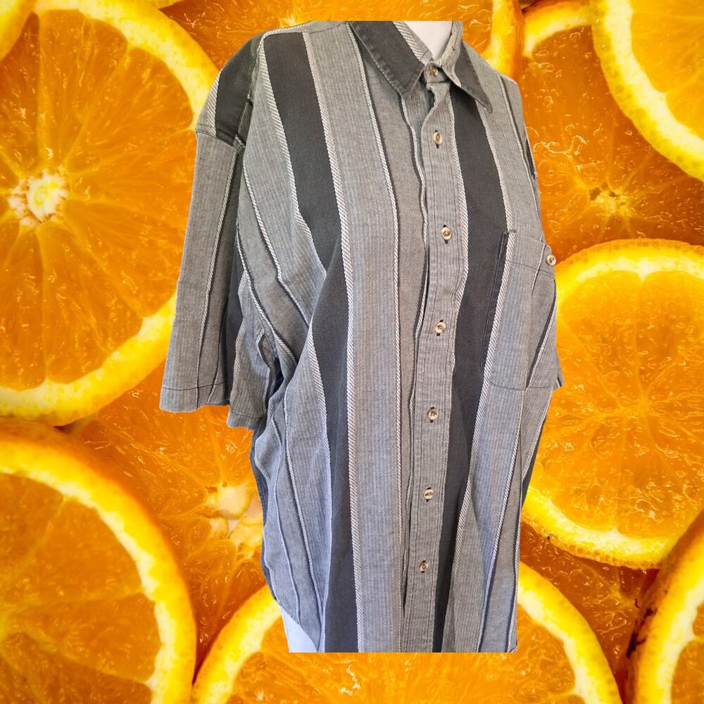 Nino Cerruti Sport Striped Button Up Short‎ Sleeve Shirt Size Large
